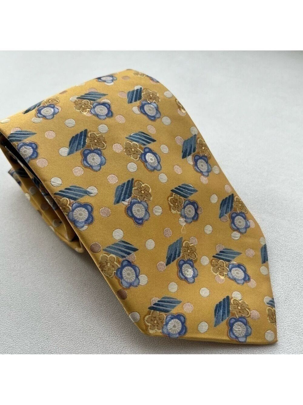 NWT Jos A Bank Mens Signature Gold Limited Edition Silk Floral Tie Gold Blue
